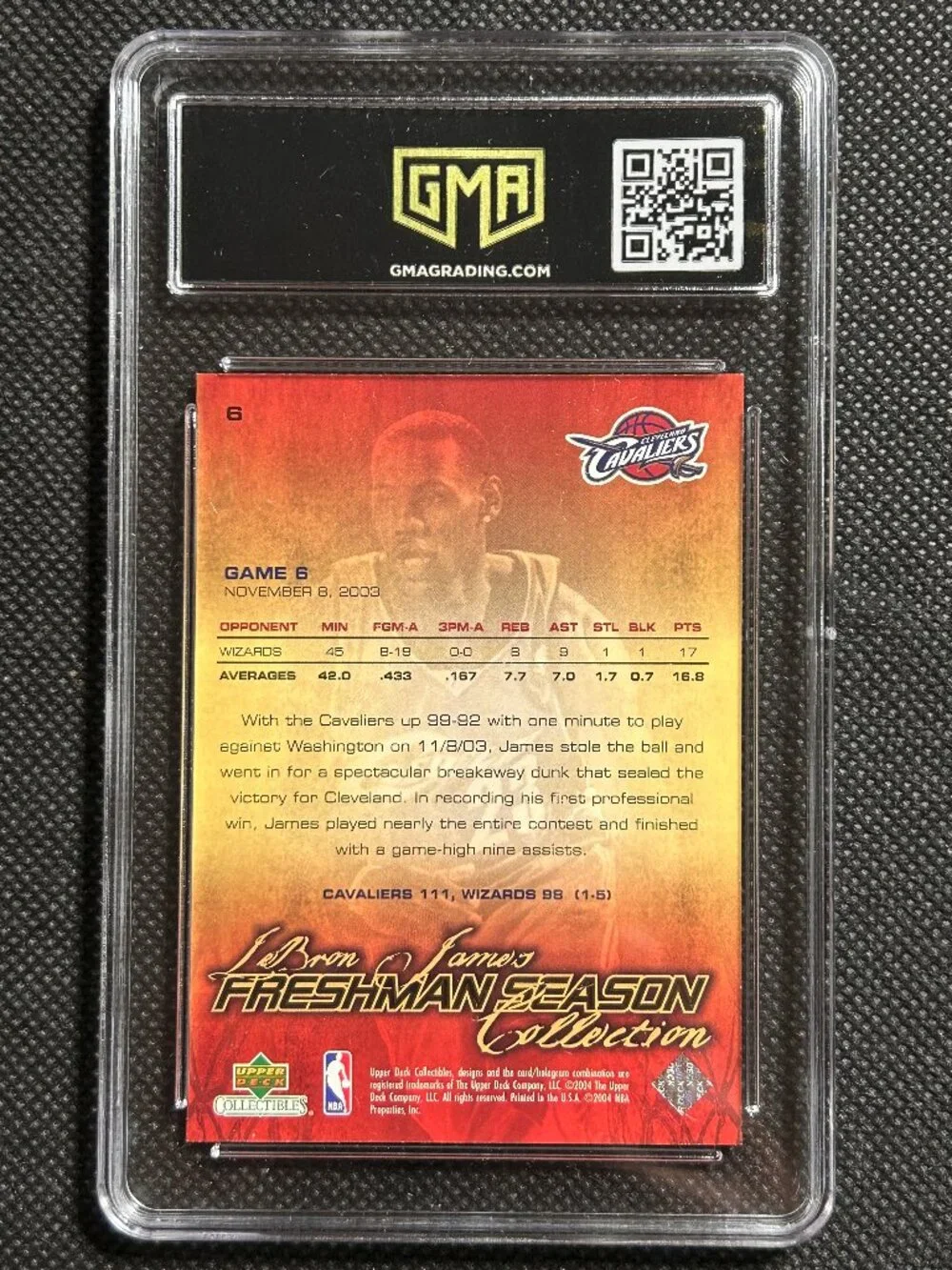 2003-04 Upper Deck LEBRON JAMES RC Freshman Season ROOKIE #6 GMA 10 GEM MINT